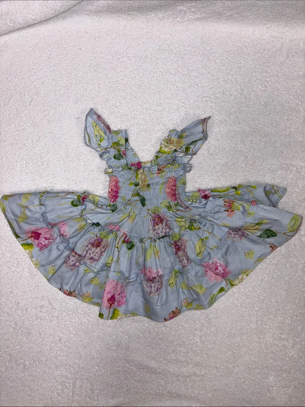 Hill House Light Blue Floral hydrangea Ruffled Sundress smocked 6/12m Girls